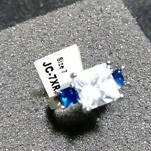 Art Deco style simulated diamonds & sapphire Ring